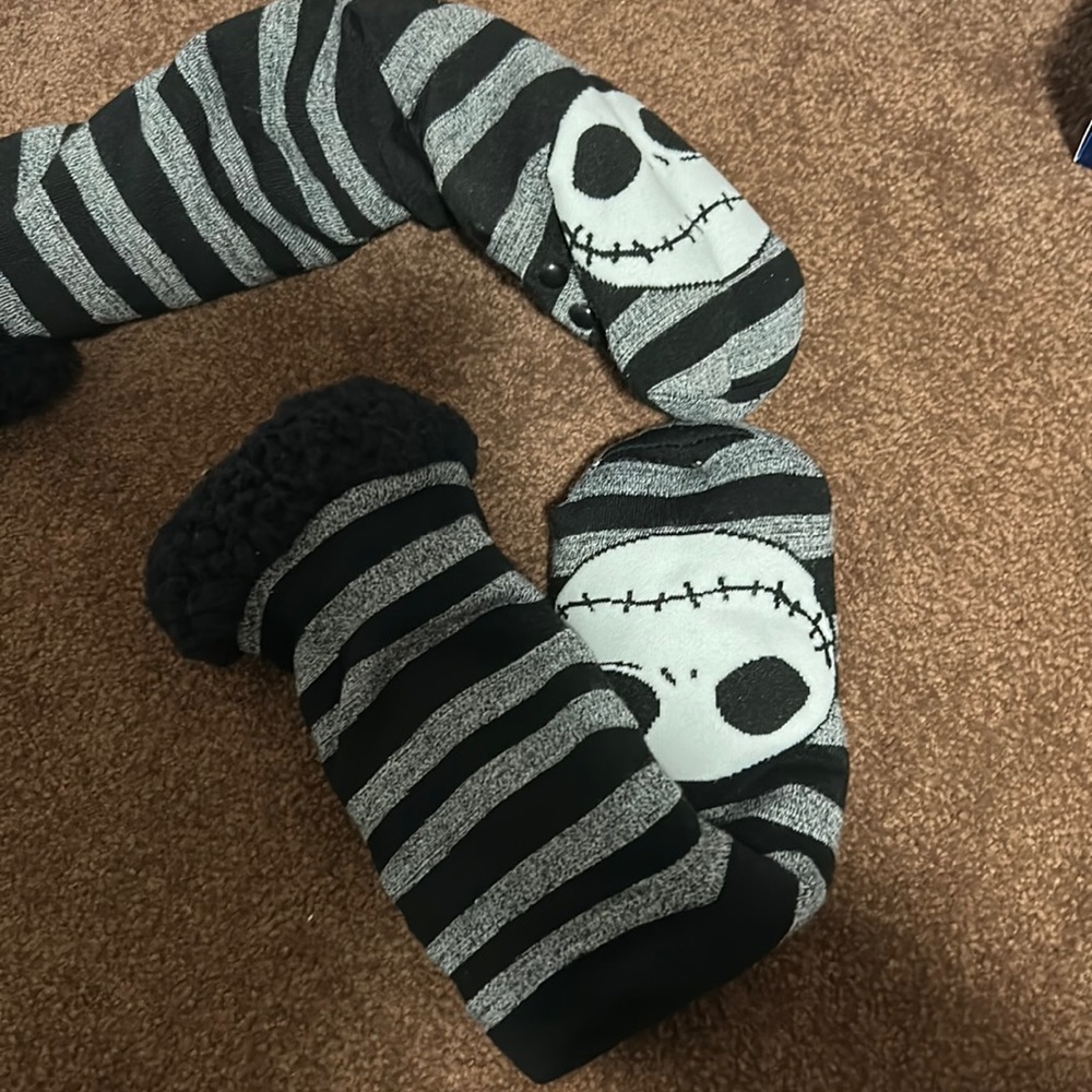 Disney Jack Skellington black and grey stripped socks never worn, no tags